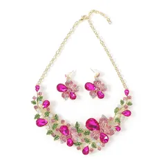 [ＫＫ　Ｓｏｌｉｓ] ネックレス ピアス２点セット フローラル・ブリリアンスシリーズ 咲き誇る花々をモチーフ、華やかさと優雅さを融合させたデザインジュエリーセットクルーズフォーマルナイトダンス発表会ショー舞台パーティー結婚式などル [ピンク] [ピアスセット]