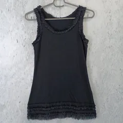 レディース ノースリーブ フリルトップス  ブラック Ｓサイズ タンクトップ エレガント フェミニン □〇