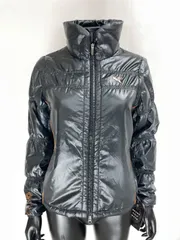 【USED】PUMA プーマ ポリエステル ダブルジップ 2WAY 中綿 ジャケット ロゴ刺繍 ブラック 黒 レディース M ゴルフウェア