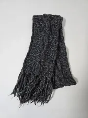 ケーブル編みニット チャコール タッセル マフラー 1223