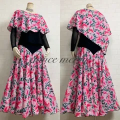 新品　Lサイズ　社交ダンス　ツーピース　黒　ピンク　グレー　パーティ　2021　花柄　セットアップ