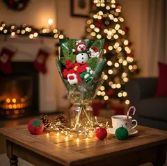 H0139　手編みの花束・ブーケ｜雪だるまが微笑むクリスマス限定ギフト