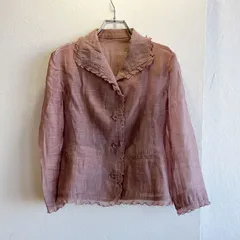美品✨ アートデディオン art de dion ブラウス トップス 長袖 ピンク シアー 透け感 フリル フロントボタン 薄手 軽やか フェミニン ガーリー ナチュラル きれいめ 大人可愛い 春 秋 レディース Sサイズ相当のサムネイル