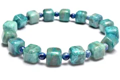 【１点物】シリカ共生◇高発色 クリソコラ　8x8(丸玉3.5)mm　キューブ (丸玉ラピスラズリ) ブレスレット パワーストーン 天然石 _MC2553
