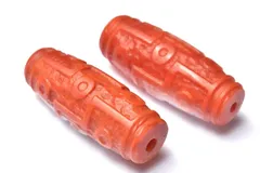 【１点物】マットな質感 南紅瑪瑙(ナンホーン)水晶共生　34x13-14mm　九眼天珠(貫通穴) ビーズ パワーストーン 天然石 _PC8104