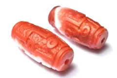 【１点物】マットな質感 南紅瑪瑙(ナンホーン)水晶共生　29-30x14mm　九眼天珠(貫通穴) ビーズ パワーストーン 天然石 _PC8102