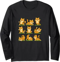 送料無料 100%コットン （柴犬 ヨガ イヌ わんこ ） 面白い長袖Tシャツ メンズ レディース かわいい ユーモア パロディ 柔らかい肌触り 快適 軽い 通勤 部屋着 春秋「背面印刷可､備考必須」