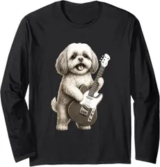送料無料 100%コットン （シーズー 犬 ギター ） 面白い長袖Tシャツ メンズ レディース かわいい ユーモア パロディ 柔らかい肌触り 快適 軽い 通勤 部屋着 春秋「背面印刷可､備考必須」