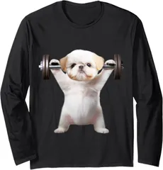 送料無料 100%コットン （筋トレ　犬） 面白い長袖Tシャツ メンズ レディース かわいい ユーモア パロディ 柔らかい肌触り 快適 軽い 通勤 部屋着 春秋「背面印刷可､備考必須」