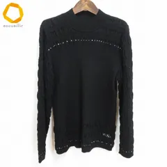 #w バレンザスポーツ VALENZA PO SPORTS ニット セーター 40 黒 ブラック ハイネック ウール 毛 100％ ラインストーン 日本製 [935184] k01