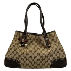 GUCCI(グッチ) トートバッグ プリンシー,GG柄,シェリー(ウェブ) 163805 ベージュ×ダークブラウン レザー