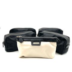 ■1점 이외 극미품 ■Salvatore Ferragamo 살바토레 페라가모 참신 파우치 5개 세트 화섬 캔버스×레더 로고 플레이트 블랙, 화이트 레이디스 고급 럭셔리