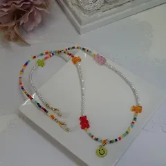 ハンドメイド◇ブレスレッド ネックレス マスク メガネチェーン カラフルビーズ＆パールの４wayマルチチェーン oh-02016