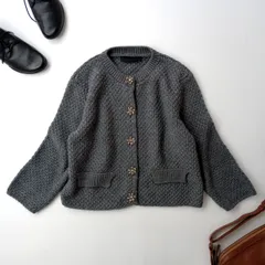 ZARA ザラ ジュエルボタン付き ニットジャケット カーディガン 羽織 M グレー(96K＋8715)25F