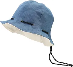 Ken R チューリップハット メンズ レディース リバーシブル バケットハット 巾着袋 2way 深め 大きいサイズ (ブルー（裏：クリーム）,  Free Size)