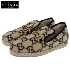 GUCCI グッチ 新品同様 GG柄 ホースビット スリッポン ウール シューズ レディース ベージュ 37 37