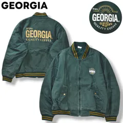 【入手困難】 90s ヴィンテージ 日本製 ジョージア GEORGIA ロゴ プリント コットン ツイル スタジアム ジャケット スタジャン ジップアップ 中綿 キルティング L グリーン 懸賞品 コーヒー 企業物 メンズ