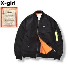 【定番】 エックスガール X－girl MA－1 フライト ジャケット ジップアップ 中綿 ブルゾン ジャンパー ロゴ ラベル付き 2 ブラック x オレンジ ストリート ミリタリー カジュアル ウェア レディース ♪