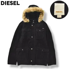 【極暖】 ディーゼル DIESEL 細畝 コーディロイ 中綿 キルティング フーデット ファー ジャケット ブルゾン ジャンパー L ブラック ルーズ ビッグシルエット ストリート デザイナーズ モード メンズ