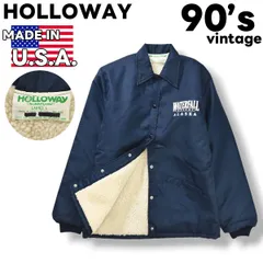 90s ヴィンテージ USA製 ホロウェイ HOLLOWAY WATERFALL RESORT ALASKA ナイロン コーチ ジャケット 裏地 ボア ブルゾン ジャンパー L ネイビー アメカジ レディース ♪