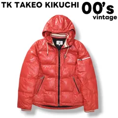 00s archive ティーケー タケオキクチ TK TAKEO KIKUCHI フーデット キルティング ダウン ジャケット ジップアップ リブデザイン 3 レッド DCブランド デザイナーズ カジュアル メンズ