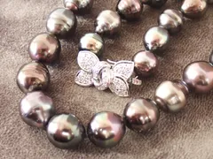 美品 TASAKI 黒蝶 ブラックパール ダイヤネックレス K14WG/Pt900 ダイヤ0.46ct