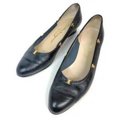 Salvatore Ferragamo フェラガモ パンプス 6.5C ネイビー レザー ゴールド装飾 23.5cm レディース靴