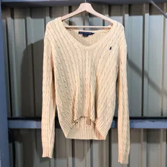 1249 RALPH LAUREN  SPORT セーター イエロー XL ラルフローレンスポーツ ニット ケーブル編み ワンポイント 刺繍ロゴ ポロポニー コットン 古着卸 アメリカ仕入