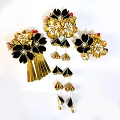 【3点セット】和風ヘアアクセサリー 手作り細工 浴衣着物合わせ かんざし 髪飾り