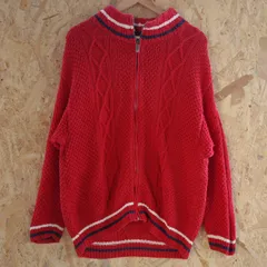 フィラ FILA SPORT ケーブルニット 古着 レッド ボーダー キャンプ アウトドア