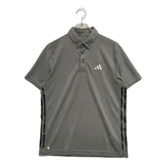 中古 メンズ アディダスゴルフ adidas GOLF 半袖ポロシャツ M グレー ボタンダウン スリーストライプ入り