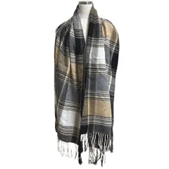 サンモト レディース  大判マフラー　洗える　ニットショール　膝掛け　チェック　ニットマフラー　ニットストール 　膝掛け　ネイビー　紺