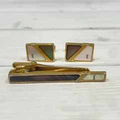 【塩】YVES SAINT LAURENT イヴサンローラン YSL シェル カフス ネクタイピン セット【22067SK】L23