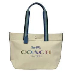 COACH(コーチ) トートバッグ - 91170 ベージュ×ネイビー×マルチ レザー