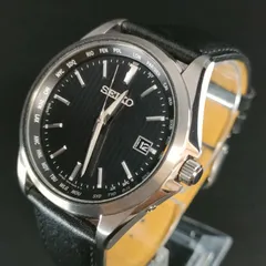 825-6　美品　SEIKO　セイコー　selection　セレクション　ブラック　シルバー　レザー バンド　ステンレス バンド　ソーラー　solar　充電式　men's　メンズ　男性　腕時計　ウォッチ　watch　7B75-0AA0