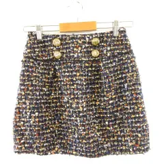 アプワイザーリッシェ Apuweiser-riche ミニスカート ツイード チェック 紺 ベージュ 1 *A813