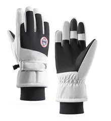 【UTO14】防寒手袋 アウトドア サイクリング スキー スノーボード用手袋 3層断熱素材 撥水防水加工 防風保温 タッチパネル対応 滑り止め 裏起毛 紛失防止 (ホワイト×ブラック, M) [ホワイト×ブラック] [M]