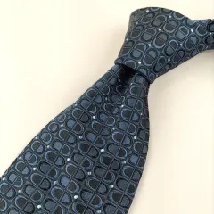 【 Christian Dior 】B 8 A-1 ロゴ 総柄 シルク 100％ 長さ 143cm ネクタイ フォーマル 紳士 メンズ 服飾小物 ブルーネイビー系