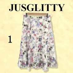 JUSGLITTY ジャスグリッティー スカート ひざ丈スカート フレア レース 花柄 レディース ホワイト 1 麻