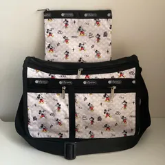 レスポートサック　ディズニーミッキー　ショルダーバッグ　ポーチ付き　　ディズニー100周年限定　レスポ　7507大　大容量　旅行バッグ