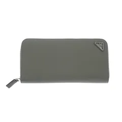 プラダ PRADA ジップアラウンドウォレット 2ML317_QHH_F0466 長財布 サフィアーノ グリーン シルバー金具 メンズ ユニセックス【中古】【ABランク】