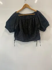 ピD50⚫︎新品⚫︎GU⚫︎ジーユー⚫︎コットンレース⚫︎クロップドブラウス⚫︎サイドリボン⚫︎半袖⚫︎sizeL⚫︎黒