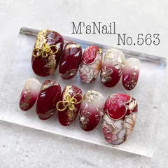 ネイルチップ 成人式ネイル 成人式 振袖 卒業式ネイル 卒業式 袴 和柄 赤