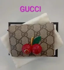 AQB03 グッチ 美品 GGスプリーム コンパクトウォレット チェリー 2つ折り財布 箱＆保存袋付き