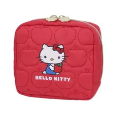 【ハローキティ S2336987】 ポーチ スクエア 大きめ サンリオ キャラクター キティ キキララ おしゃれ かわいい 高校生 中学生 女の子 レディース キッズ 化粧ポーチ 小物入れ ファスナー マチあり 四角 赤 ピンク