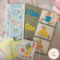 ヴィンテージ絵本 洋書『I can I can I can』1958年 ベビーグリーティングカード セット 可愛いベビーイラスト ジャンクジャーナル素材  児童書 古書