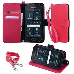 wisers らくらくスマートフォン F-42A / me F-01L 対応 手帳型スマホケース (ピンク) 着脱しやすい (カードホルダー/スタンド機能付き) ストラップ 2種付き (ハンドストラップ/ネックストラップ)