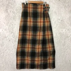 JUNOAH ジュノア 起毛 チェック ベルト 付き フレア スカート ブラック XLサイズ 〇◇