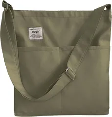 【新着商品】男女兼用 旅行用 キャンパストート帆布 ファスナー付き 多収納 手提げ袋 通学通勤 肩掛けバッグ ショルダーバッグ キャンバス トート (グリーン) ショルダー 大容量 A4 [FineGood]