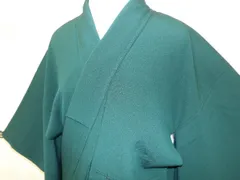 P41328　濃いグリーン　縮緬　色無地　袷　ｃ